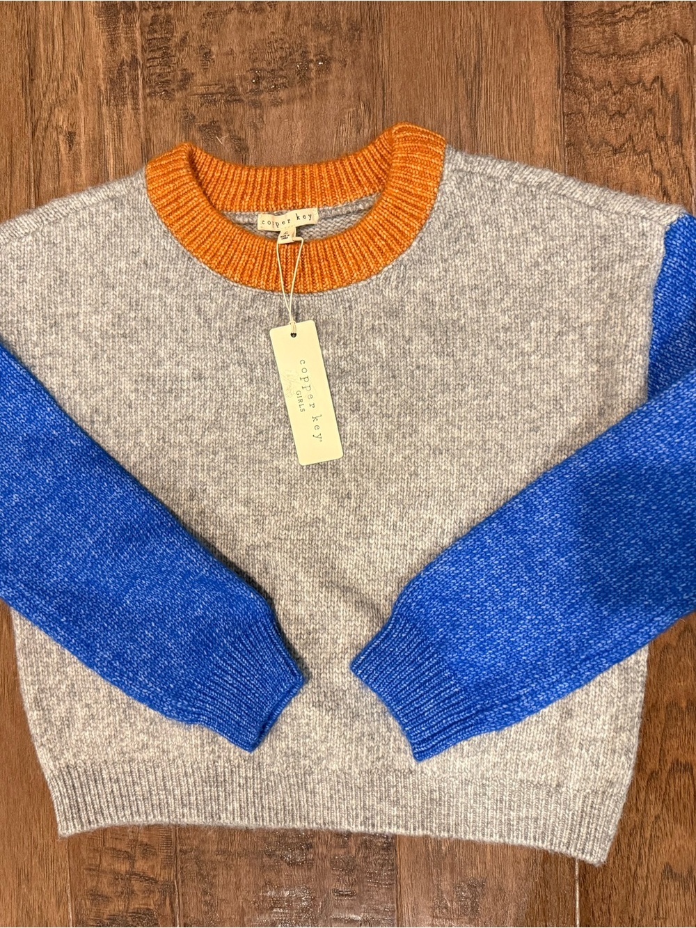 NWT Copper Key Girls Colorblock Sweater Crewneck Size Large Gray Blue Orange